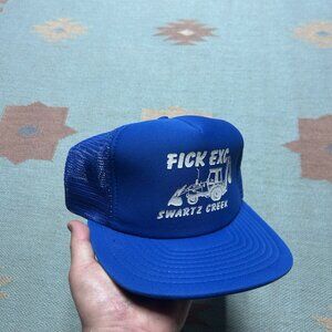 Vintage trucker hat mesh cap fick excavating Swartz creek Michigan blue snap